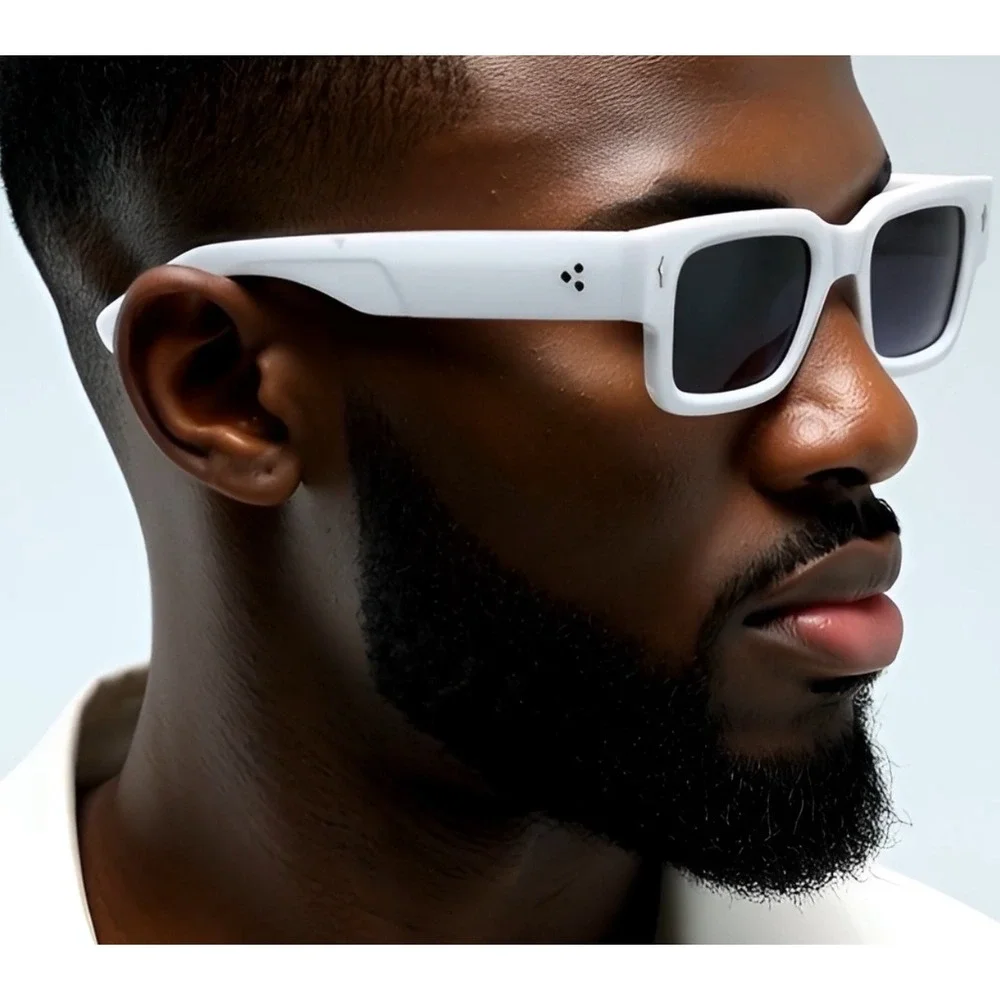 White Square Frame Sunglasses Retro Fashion Bold Trendy Shades Gafas Lentes‎ Men